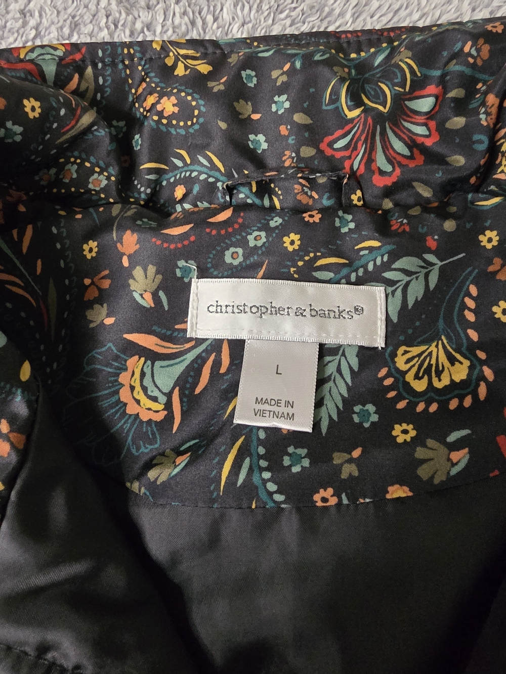 Christopher & Banks Black Paisley Quilted Vest Full Zip Pockets Womens L - Picture 4 of 6